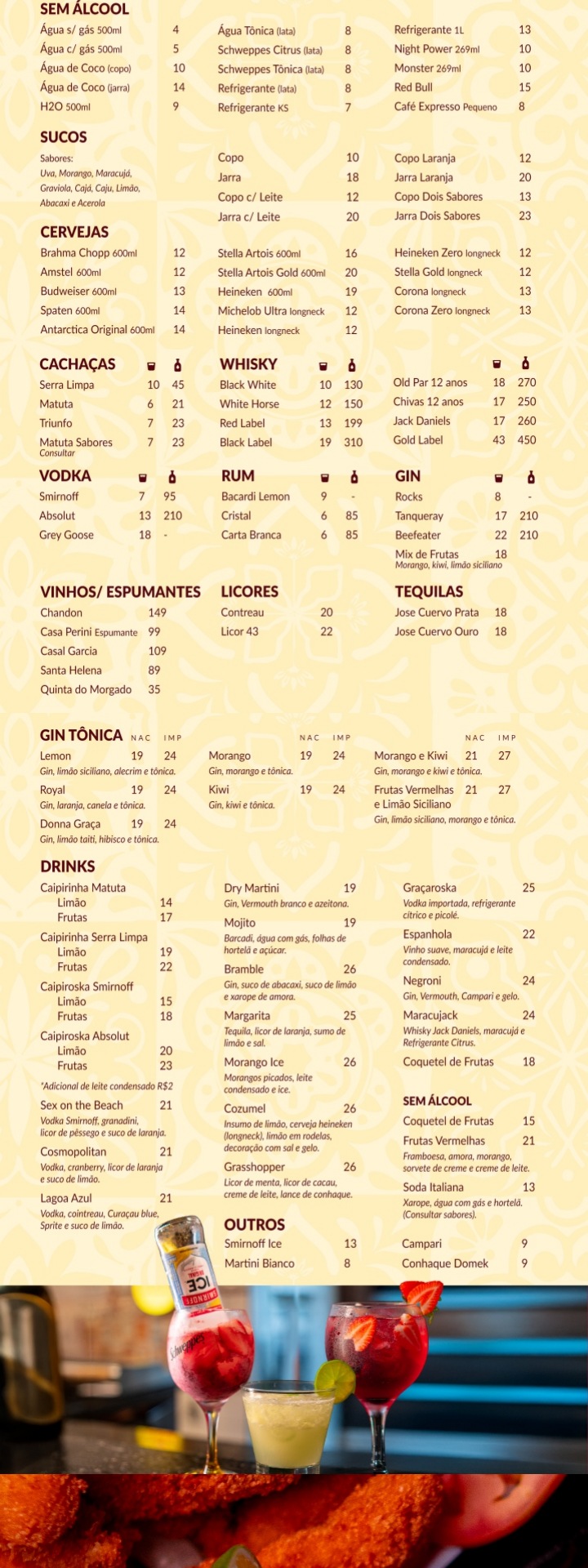 Cardápio Donna Graça, bebidas