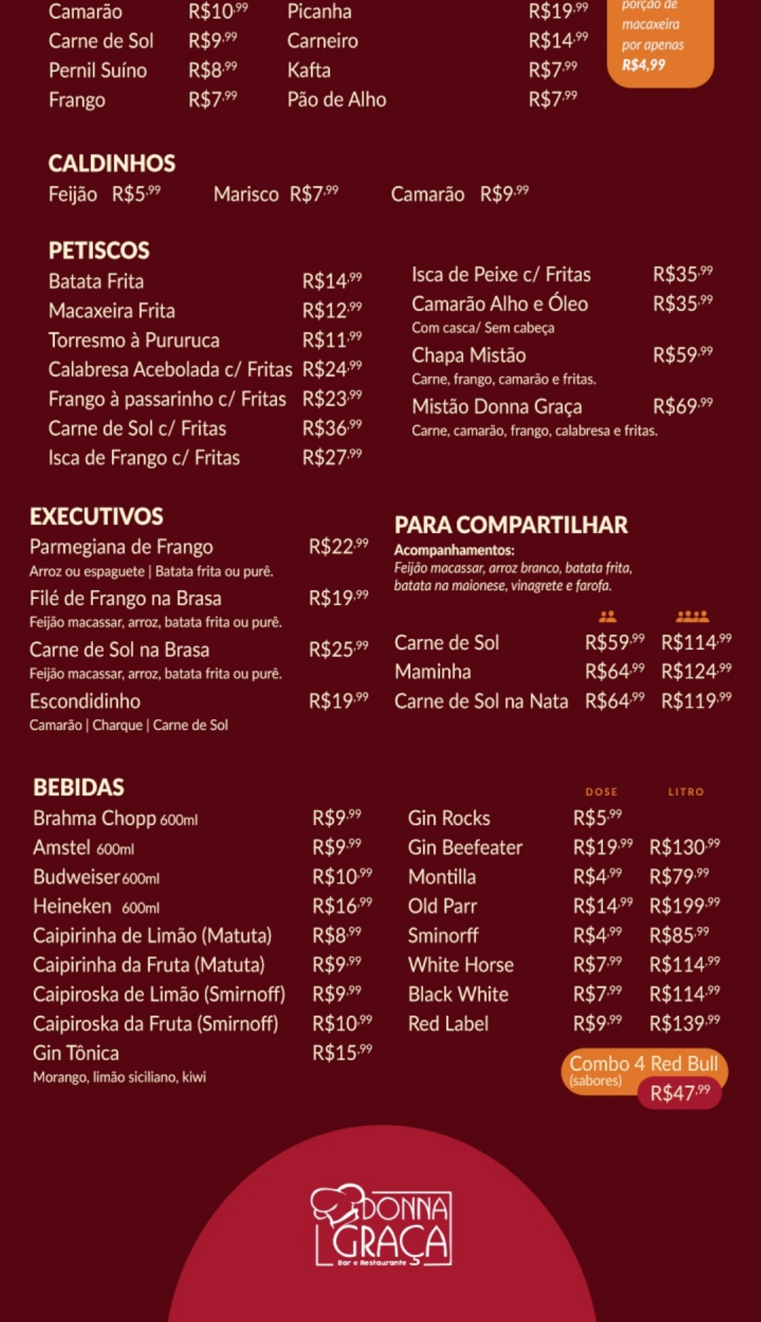 Cardápio de happy hour Donna Graça, segunda parte
